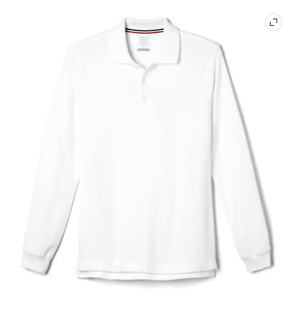 NEW! French Toast XXL 18/20 Long Sleeve Pique Polo Shirt White